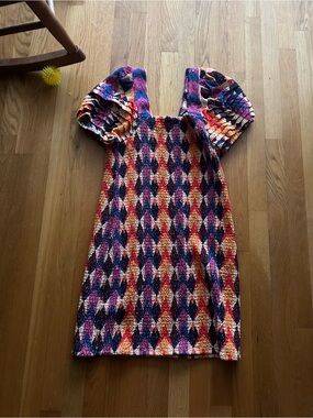 FARM Rio Multicolor Diamond-Print Mini Dress — Pink, Purple, Navy, Orange